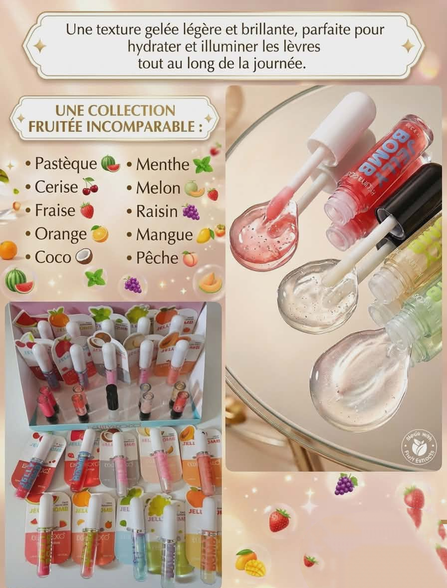 🌸 Huile à Lèvres Gelée Fruitée – Éclat & Hydratation