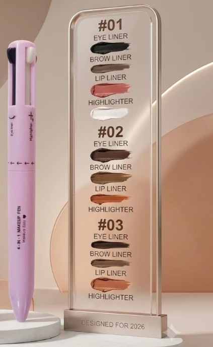 ✏️ Stylo de Maquillage 4-en-1 – Eyeliner, Sourcils, Lèvres & Enlumineur